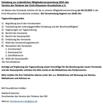 Mitgliederversammlung des Fördervereins